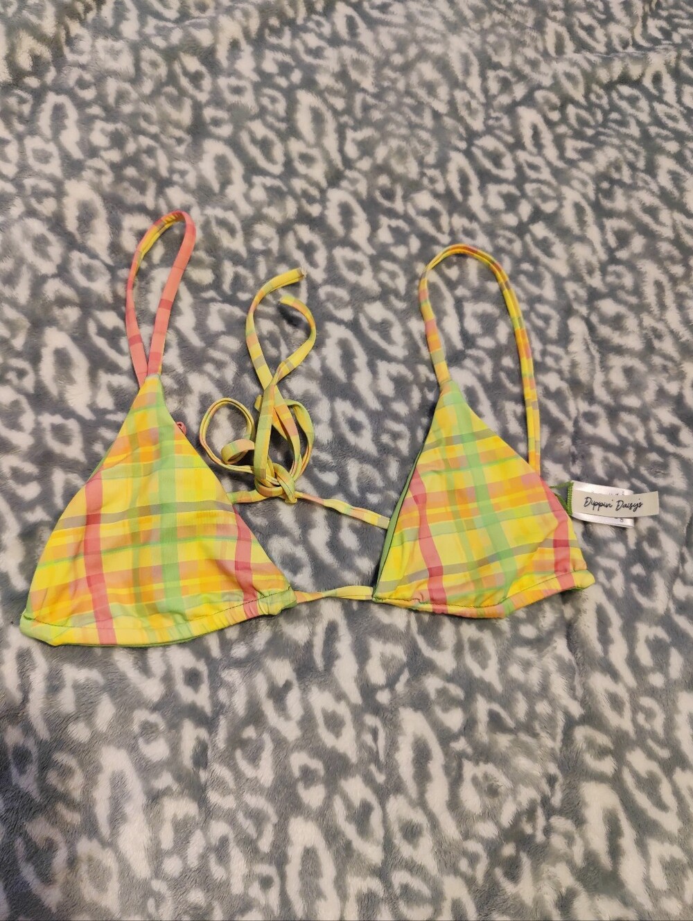 Dippin Daisy's Yellow Green Gingham Bikini Top